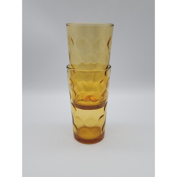 Hazel Atlas Glass Amber Capri Dot ELDORADO GOLD 10 oz Tumblers Set of Two - Picture 9 of 12